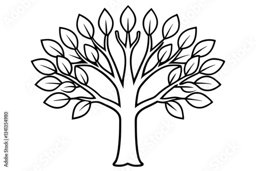 tree with leaves line art silhouette vector illustration