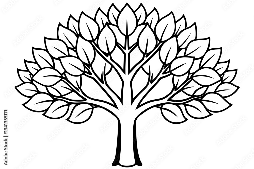 Obraz premium tree with leaves line art silhouette vector illustration