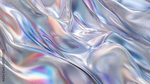 Chrome-inspired abstract waves in silver holographic foil, exuding a stylish, futuristic, and modern design.