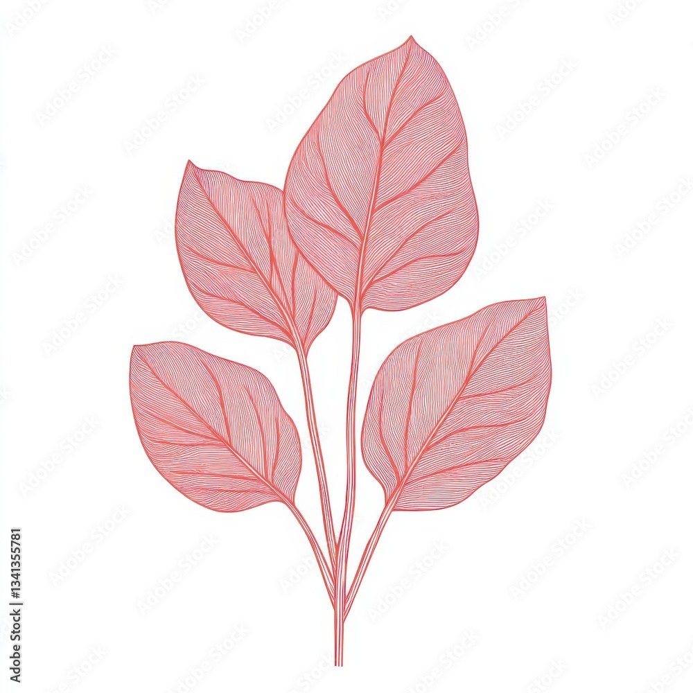 Obraz premium Delicate Pink Leaves: A Stunning Botanical Line Art Print