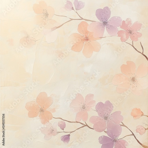 Soft pastel cherry blossom painting on textured background