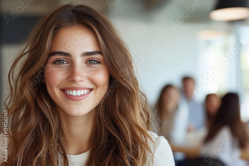 young businesswoman smiling at office