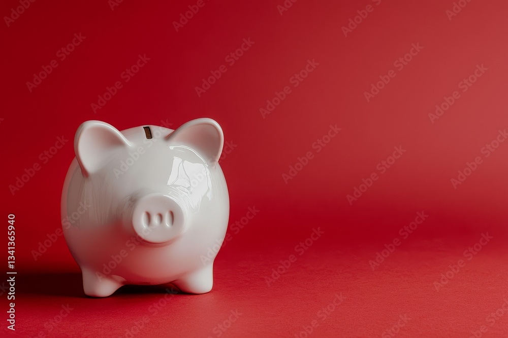 The image features a solitary piggy bank in freefall on a red background, accompanied by space for a text message, illustrating the idea of depleted fund investments and savings, tied to a red theme The image features a solitary piggy bank in freefall on a red background, accompanied by space for a text message, illustrating the idea of depleted fund investments and savings, tied to a red theme