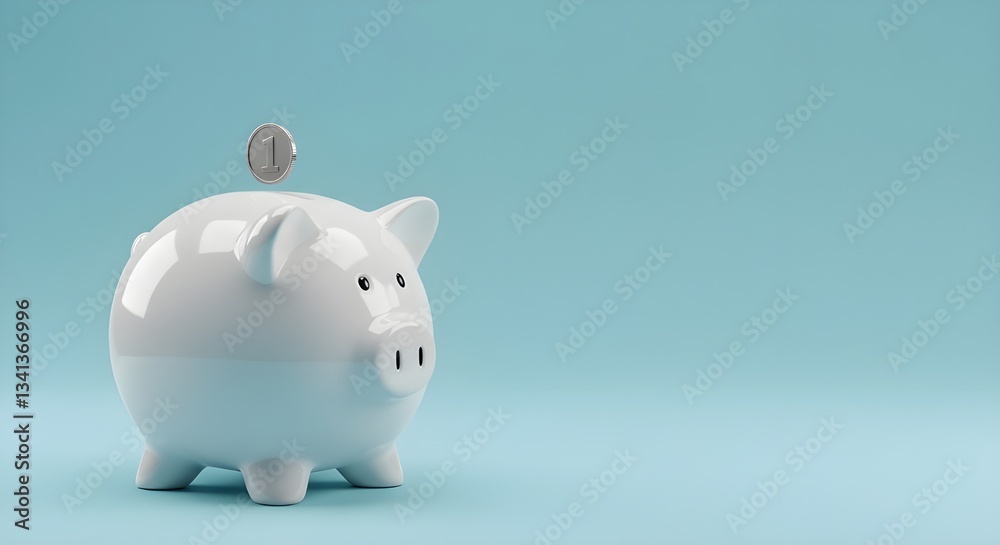 Monedas que caen al cerdito blanco ahorrando, concepto financiero y de depósito de dinero.
Monedas que caen al cerdito blanco ahorrando, concepto financiero y de depósito de dinero.