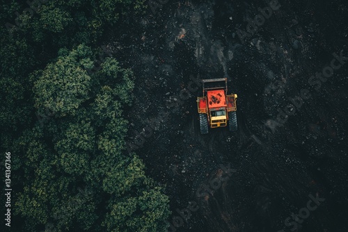 An aerial perspective of Poland's black coal mine offers a glimpse into the industrial area, highlighting the heavy industry operations from a high altitude