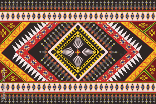Abstract geometric ethnic pattern design for clothing, fabric, background, wallpaper, wrapping, batik. Knitwear, Pixel pattern, Embroidery style. Tribal vector texture.