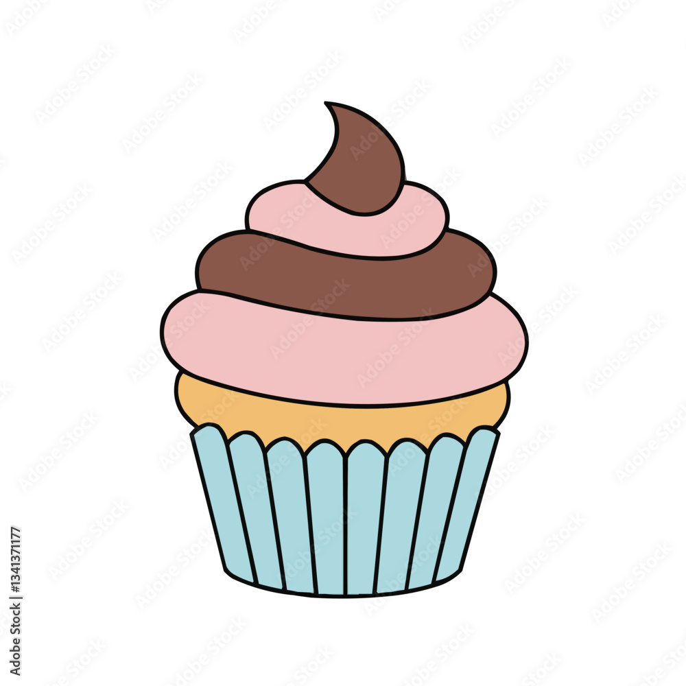 Colorful cupcake with swirled frosting on a white background Colorful cupcake with swirled frosting on a white background