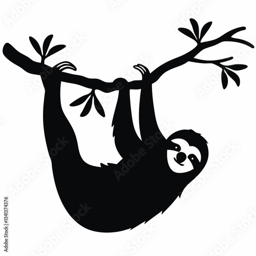 Sloth hanging from tree branch silhouette icon