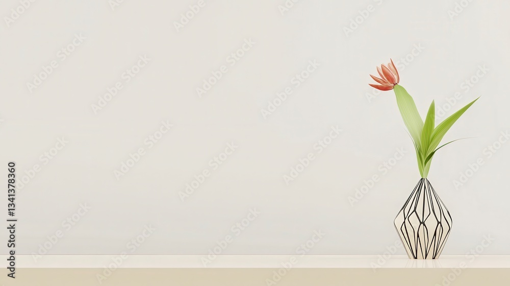 Fototapeta premium Modern Floral Arrangement in Geometric Vase: A Simple and Elegant Display