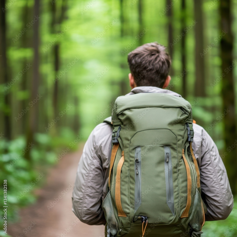 custom made wallpaper toronto digitalHiker with Backpack Walking Through Lush Green Forest Trail