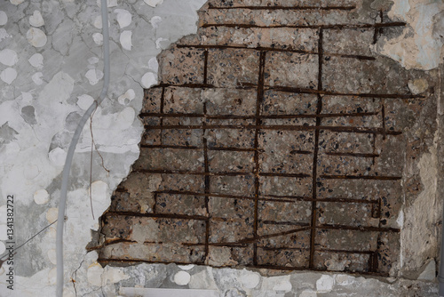 Old exterior brick wall. Old destroyed wall structure in vintage style. Abstract background texture texture. Old exterior wall. Abstract wall with painted grunge background.