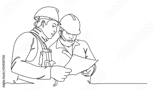 Line Art Drawing of a Construction Architect Working at a Site	