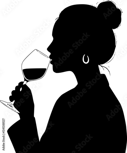 vector Woman drinks wine from a glass on a white background .Generative AI
