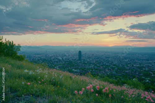 A beautiful natural landscape is home to a high mountain, particularly in the morning