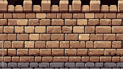 Pixelated Beige Brick Wall Background