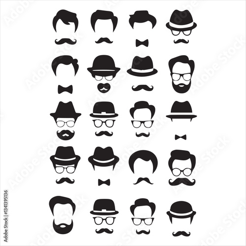 Moustaches silhouette icon vector design illustration,Moustaches symbols. Vintage male moustaches silhouette, funny black mustaches vector illustration set. Retro gentleman moustaches. Hipster man.