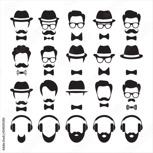 Moustaches silhouette icon vector design illustration,Moustaches symbols. Vintage male moustaches silhouette, funny black mustaches vector illustration set. Retro gentleman moustaches. Hipster man.