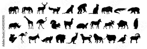 Collection of animal silhouettes showing diversity and variety among different species in black.