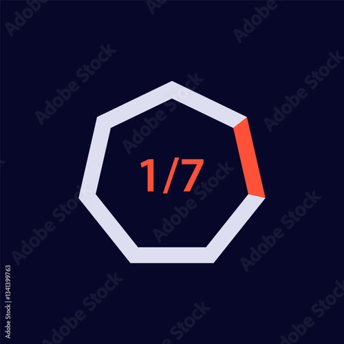 A seven-sided polygon displays numerical details in red and grey colors, highlighting fractions.