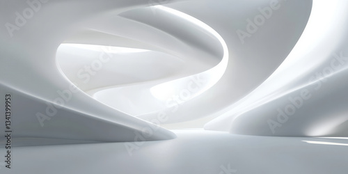 A minimalist 3D background featuring a clean, monochromatic environment with subtle gradients and soft lighting. Smooth curved surfaces blend seamlessly into one another, creating a modern, futuristic