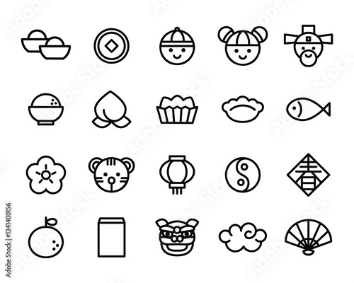 Festive Asian Lunar New Year Icons Collection
