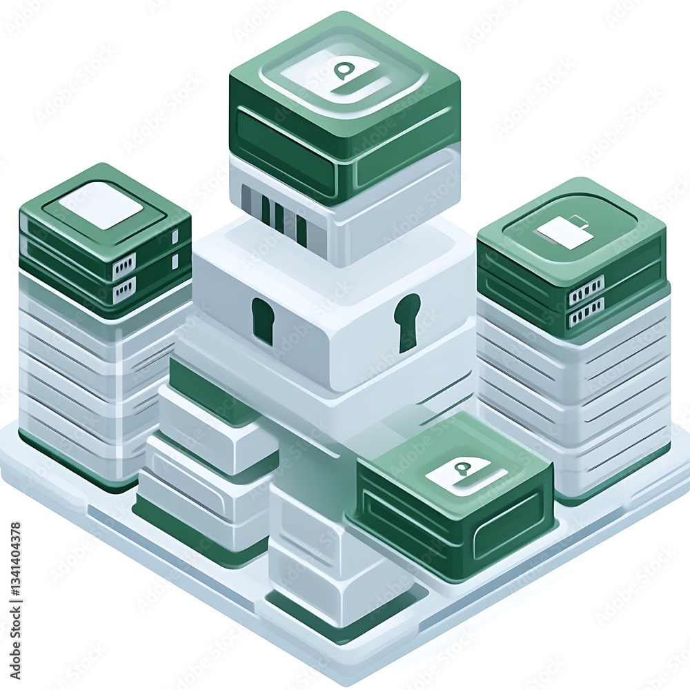 Secure Data Storage with Encrypted Blocks Isometric Illustration Secure Data Storage with Encrypted Blocks Isometric Illustration