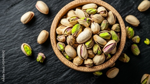 Bowl of Fresh Pistachio Nuts on Burlap with Natural Texture