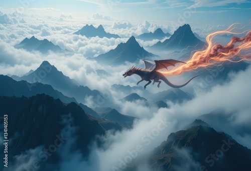 illustration of a dragon in the sky