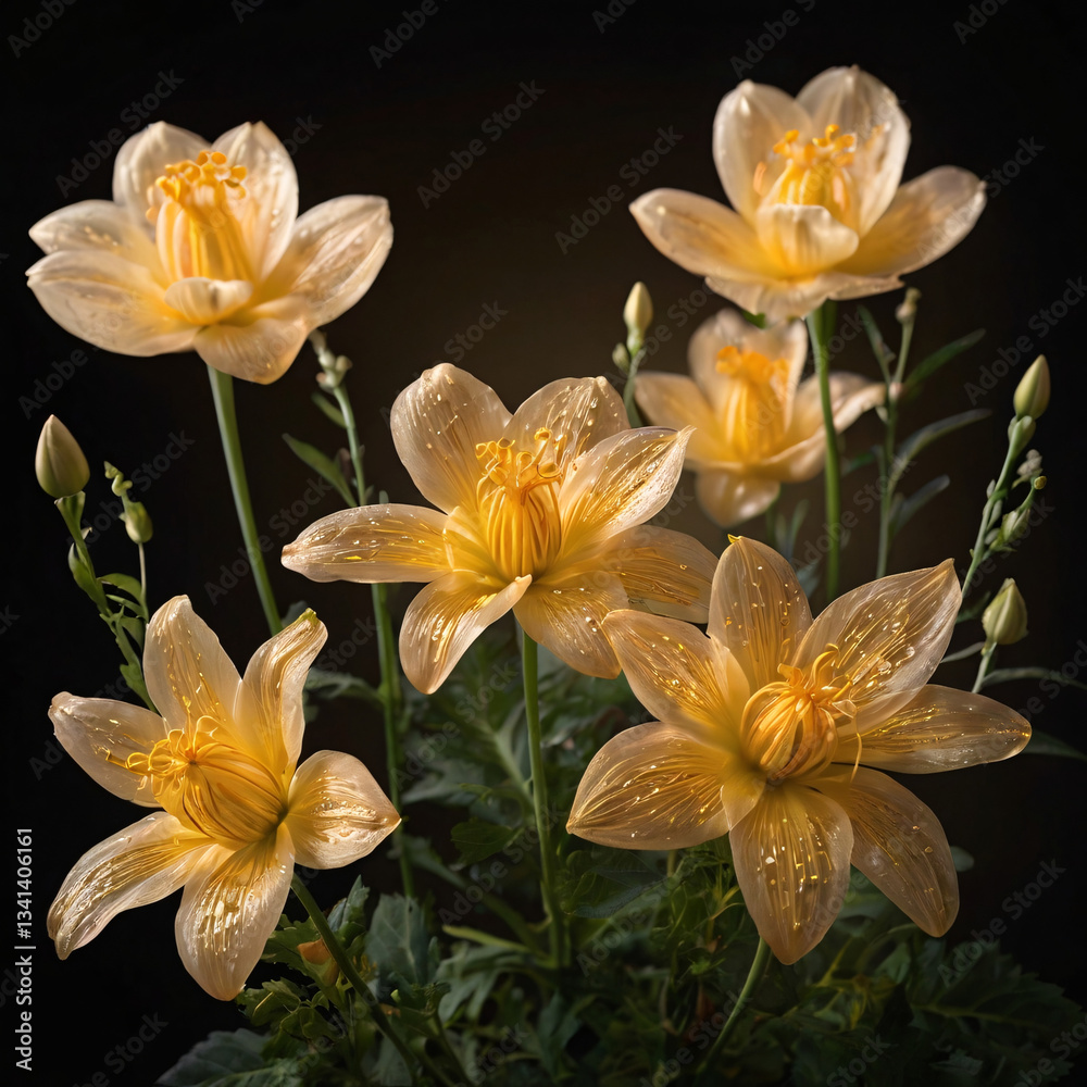 Fototapeta premium magical fairy glowing golden flower on a dark background