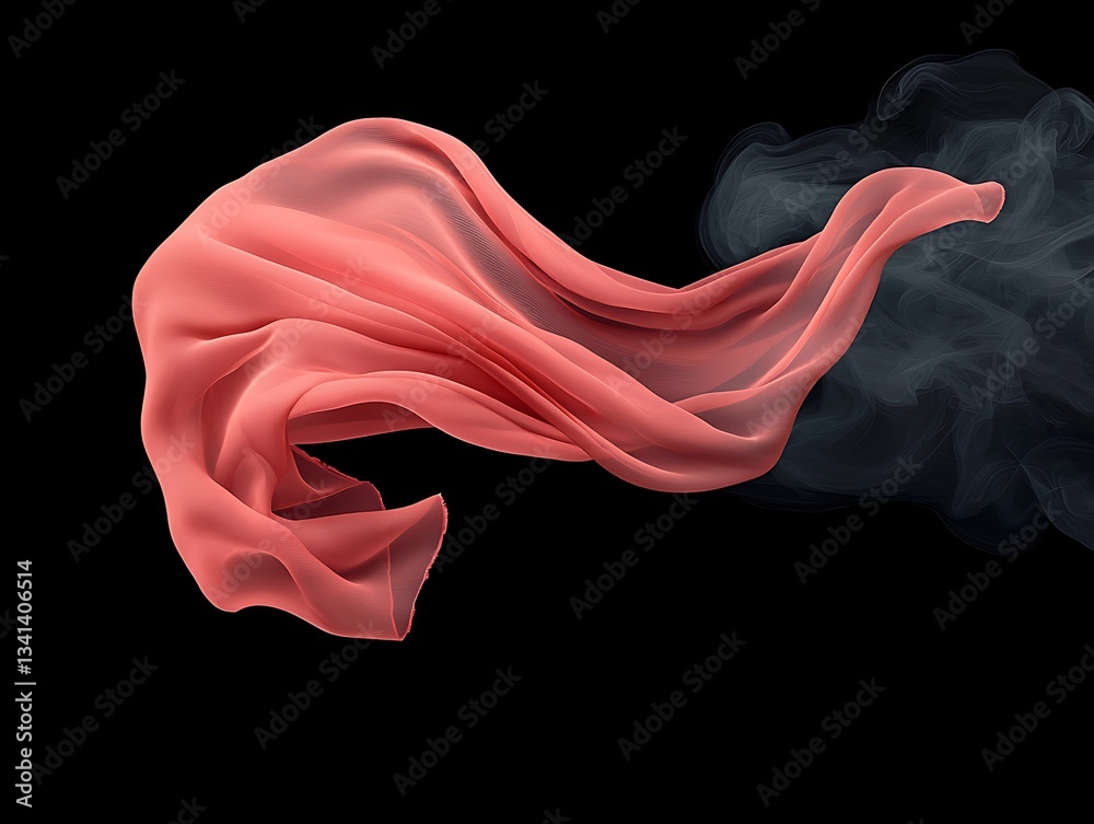 Coral Fabric Flowing for Smoke, Black Background. Coral Fabric Flowing for Smoke, Black Background.