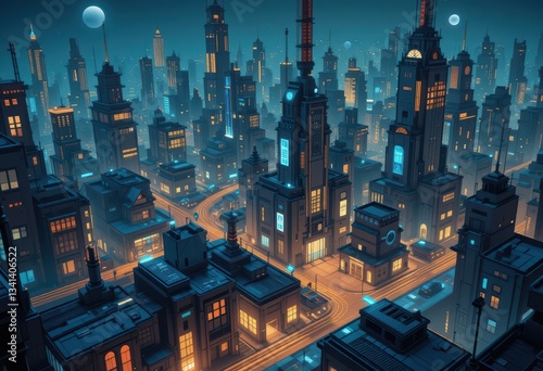 illustration arial view of a city at night 