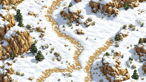Pixelated Snowy Mountain Landscape With Trails