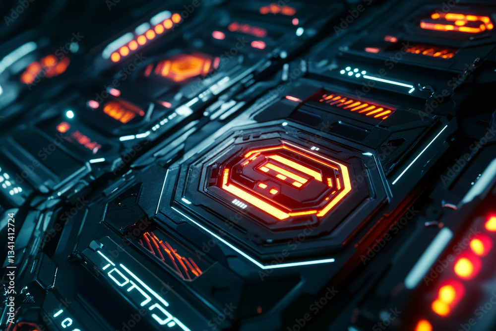 A high-tech 3D background featuring interconnected hexagonal panels with glowing symbols, resembling a futuristic control interface. The neon-lit edges contrast with the dark background, adding an A high-tech 3D background featuring interconnected hexagonal panels with glowing symbols, resembling a futuristic control interface. The neon-lit edges contrast with the dark background, adding an
