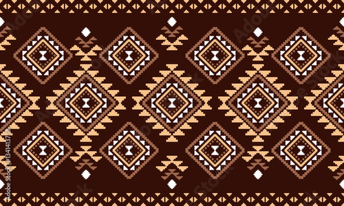 Aztec Navajo tribal Native American geometric seamless pattern. Colorful ethnic design for fabric, textile, blanket, rug, carpet, and fashion.