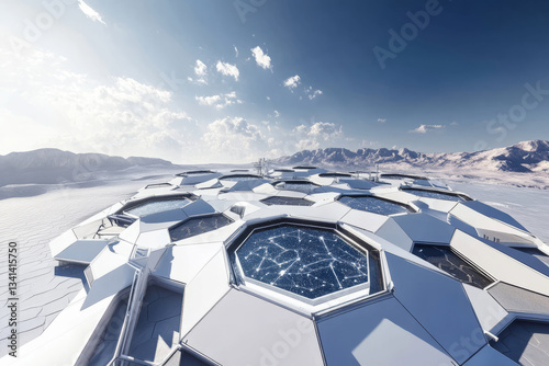 A next-gen research station orbiting a distant planet, constructed from massive hexagonal modules. The high-tech observation deck provides a breathtaking view of the cosmic landscape, enhanced by