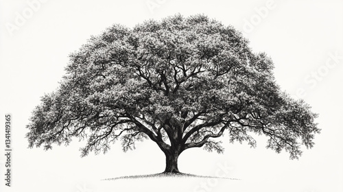 Wallpaper Mural A detailed black and white illustration of a majestic tree, showcasing its natural beauty Torontodigital.ca
