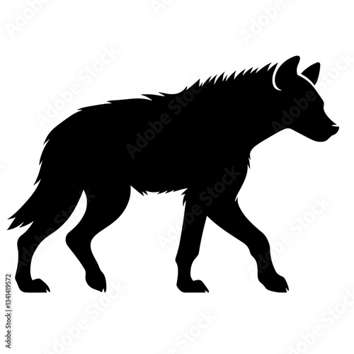 Walking hyena silhouette on white background
