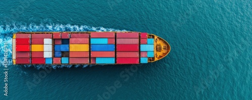 Clean energy cargo ship transporting biodiesel across ocean waters aerial view maritime industry concept