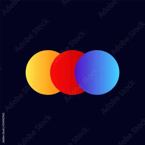 Three colorful circles overlap, merging into a harmonious and simple geometric design with gradient effect.