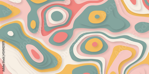 Papercut multi layers 3D color texture vector background. Abstract topography concept design or flowing liquid illustration for website template. Smooth origami art shape paper cut