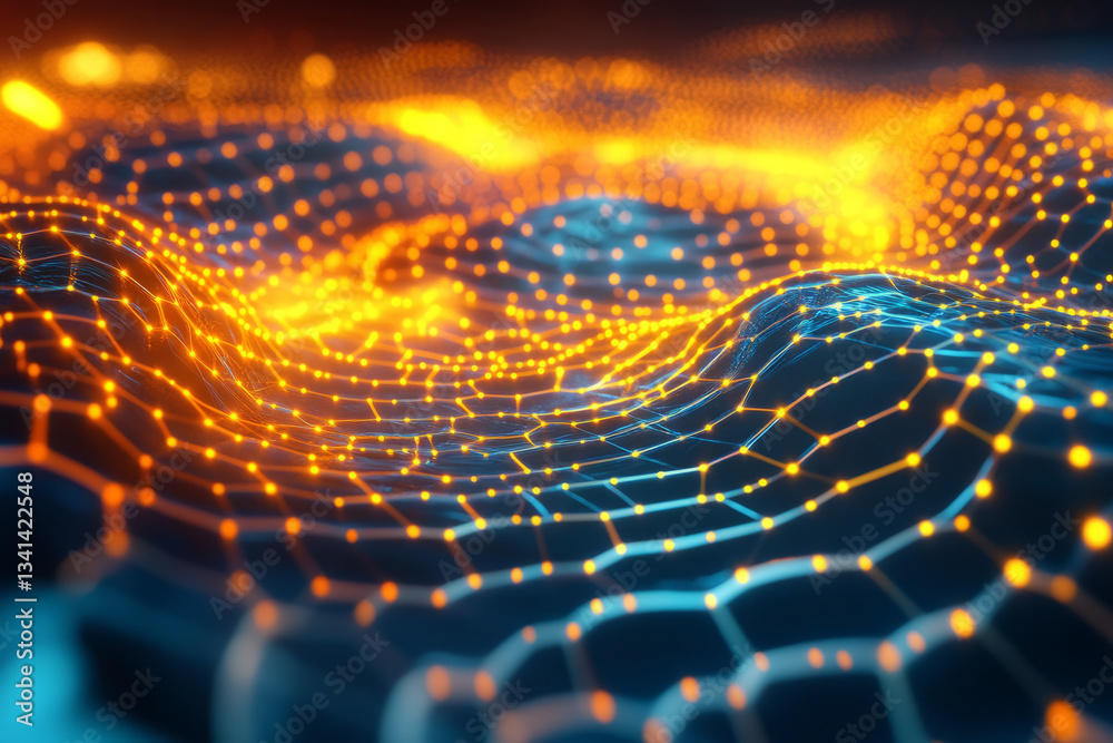 A mesmerizing 3D vortex where swirling hexagonal fragments create a hypnotic illusion of infinite movement. The dynamic energy swirls blend vibrant neon hues, forming an abstract yet futuristic sci-fi