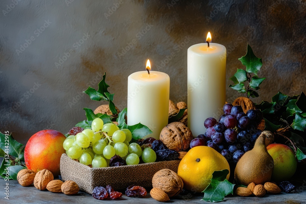 Fresh Fruit Arrangement with Candles and Natural Elements Fresh Fruit Arrangement with Candles and Natural Elements