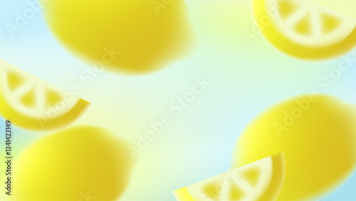 Background with lemons. Summer citrus fruits, juicy bg. Soft gradient design for spring and summer posters