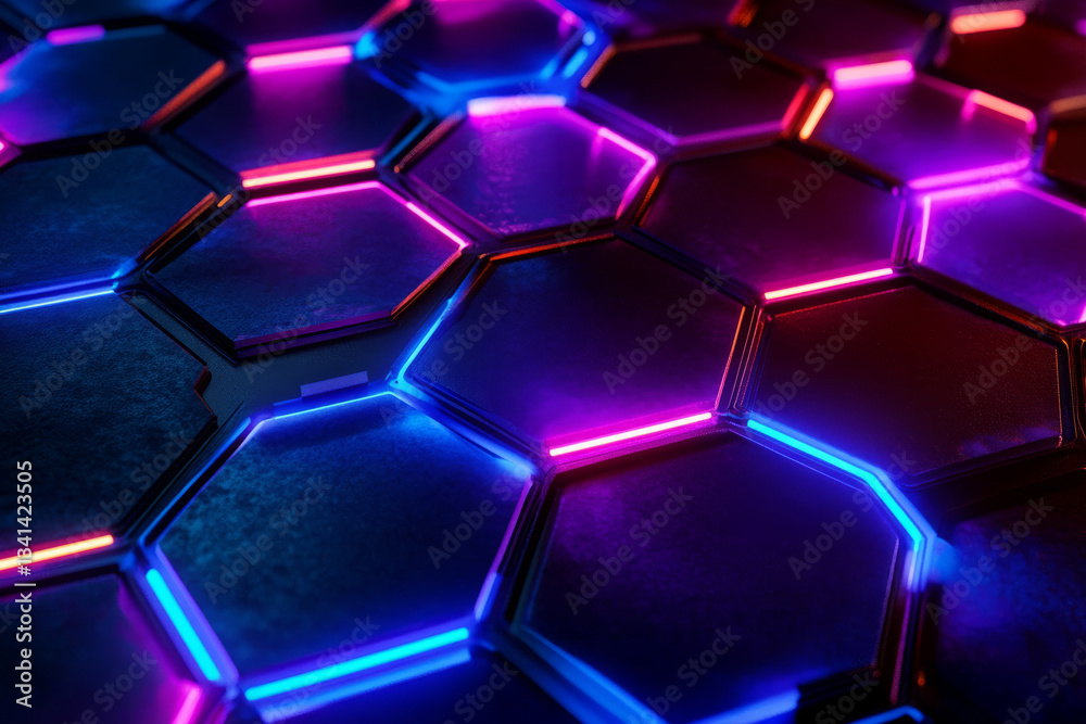 A cyberpunk-inspired 3D hexagonal background featuring graffiti-covered neon panels. The mixture of urban street art, digital interfaces, and holographic glitches adds a rebellious underground