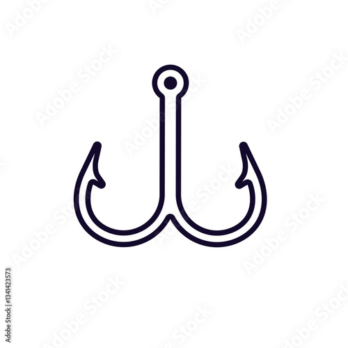 Double-pointed fishing hook icon depicted with a bold black outline. clean, simple, and modern design.