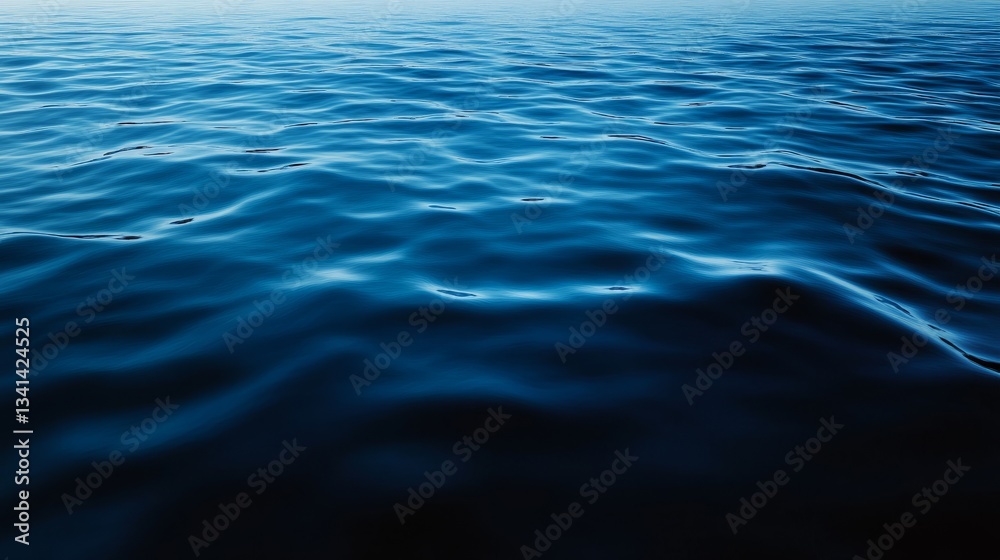 Fototapeta premium Subtle rippling water patterns across a serene navy-to-sky-blue gradient, evoking calm and depth