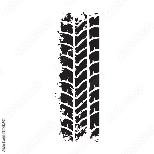 Black car tire tracks vector. Dirty tyre tracks stock flat design 