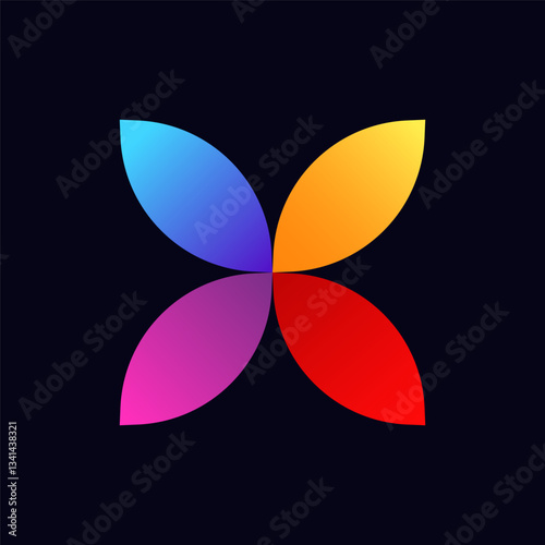 Colorful petals form an abstract shape featuring smooth gradient hues and a symmetrical layout.