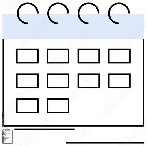 Monthly calendar layout with twelve blocks, circular rings, and a small task list. Ideal for planning, organization, scheduling, time management, productivity, deadlines and flat simple metaphor
