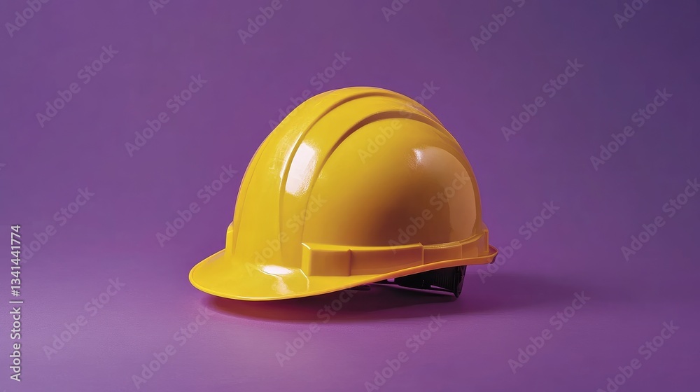 Fototapeta premium A construction helmet lying on its side against a solid purple background